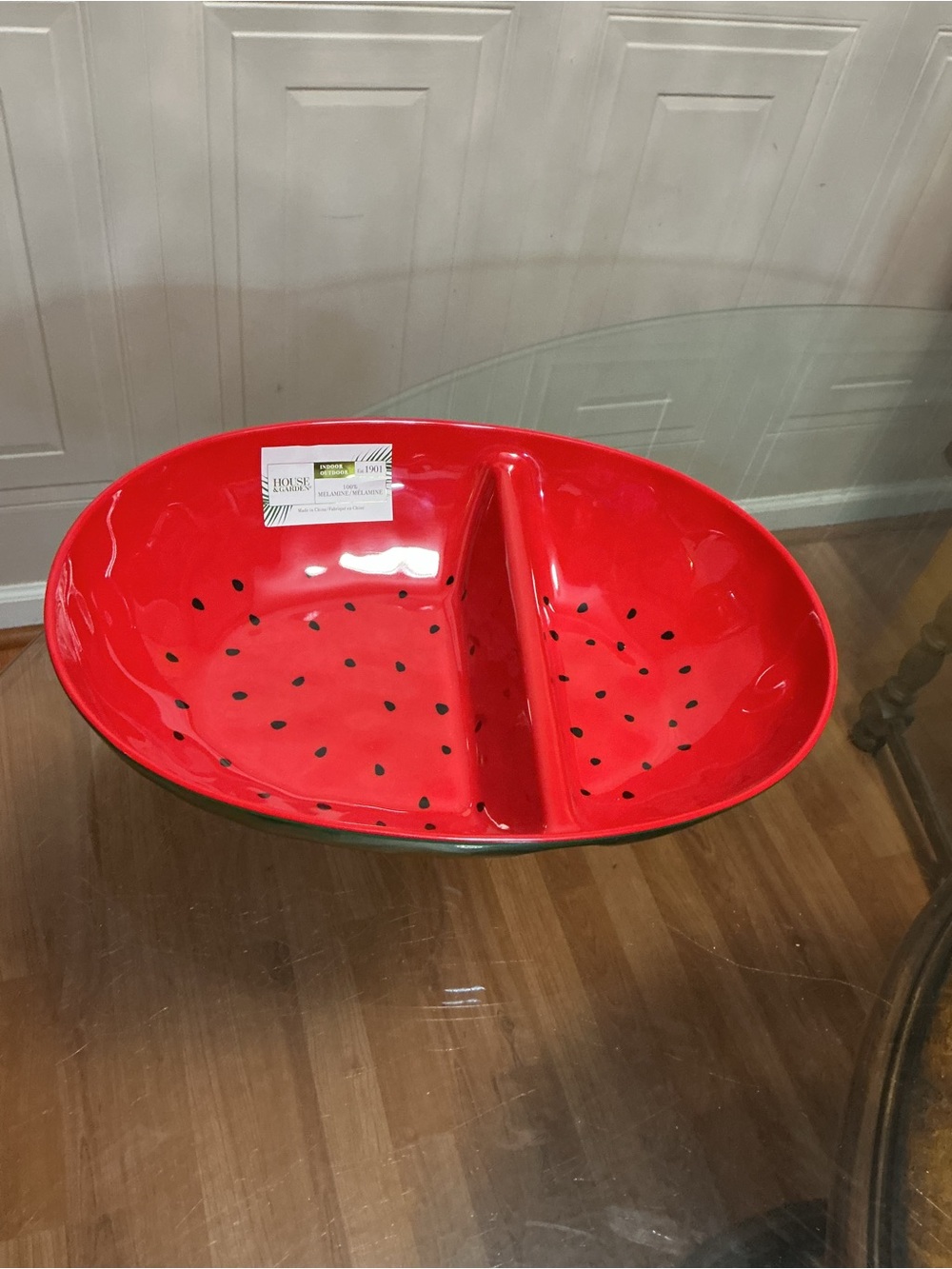Brand New House & Garden  Melamine 14”x10” Divided Watermelon Chip and Dip Dish